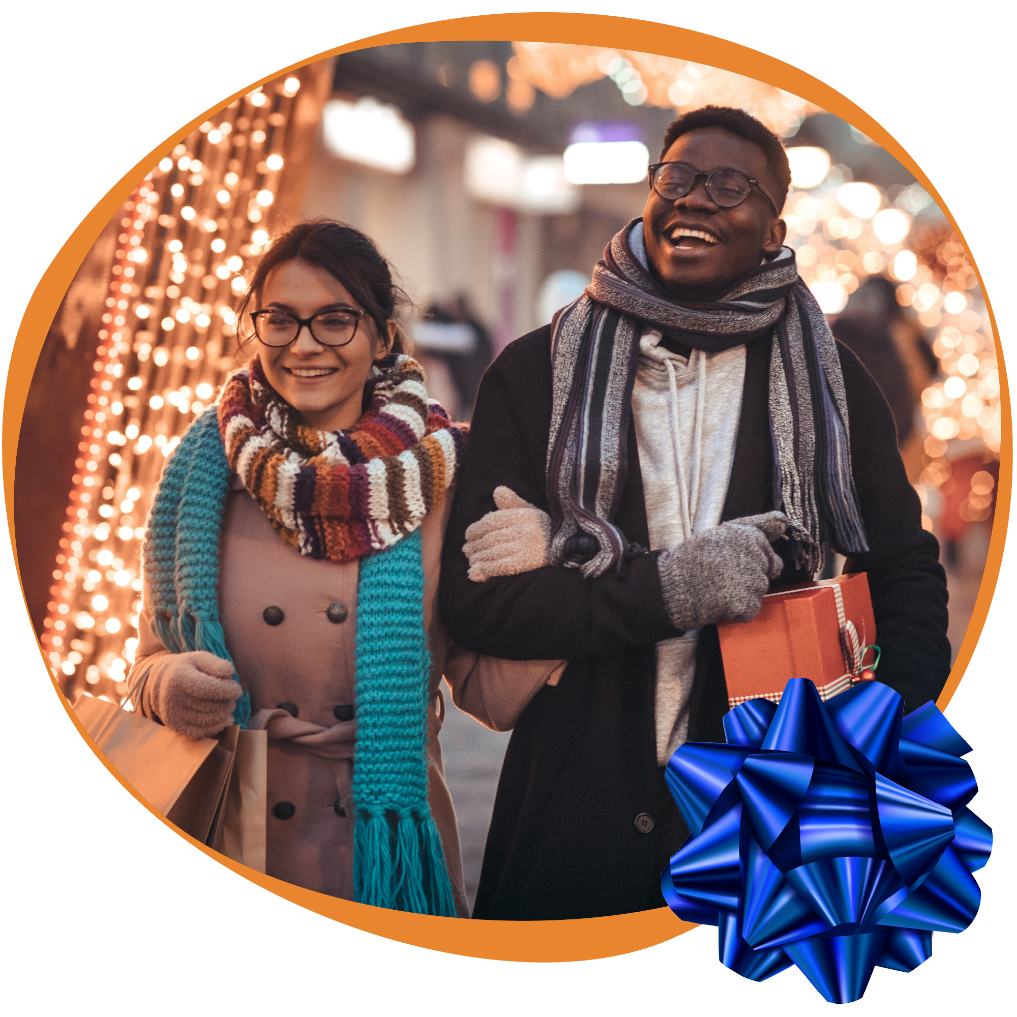 Couple holding shopping bags walking 